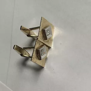 14k Gold Cuff Links With Sparkly Diamonds ( 1/3 Ct Tw ) - Picture 1 of 5