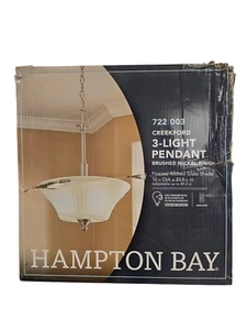 Hampton Bay Creekford 3-Light Brushed Nickel Chandelier+Frosted Glass Shade - Picture 1 of 9