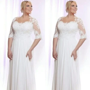 White Ivory Wedding Dresses Chiffon Half Sleeves Lace Summer 2025 Bridal Gowns - Picture 1 of 12