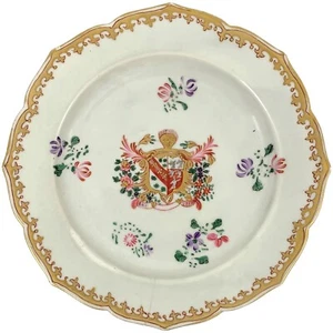 18th century porcelain Chinese export armorial plate, deer/dogs coat of arms - Picture 1 of 12