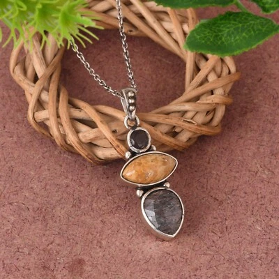 Designer Necklace Pendent Multi Stone Gemstone 925 Silver Jewelry Gift For Her - Image 1 of 4