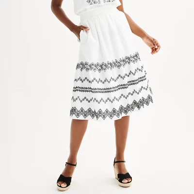 Draper James Smocked Waist Embroidered Midi Skirt Womens L Black & White A-Line  - Image 1 of 4