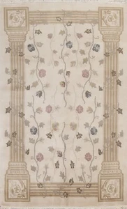 Floral IVORY Nepalese Oriental Area Rug Vegetable Dye Hand-knotted 6'x9' Carpet - Picture 1 of 12