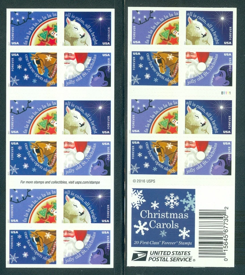 US 5247-5250 Christmas Carols, Forever Booklet/20, MNH, Reactive to UV Light - Image 1 of 1