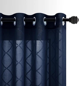 Navy Blue Curtains 84 Inch Length for Living Room 2 Panels Set Grommet Semi Shee - Picture 1 of 8