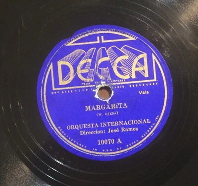 Jose Ramos Orquesta Internacional Margarita / Amor Sublime 10" 78 Decca 10070 - Image 1 of 3