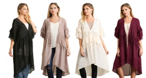 UMGEE Damen transparente elegante kurze Glockenärmel Spitze Cardigan Jacke Maxi S M L  - Bild 1 von 15