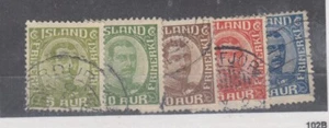 Iceland 1920 King Christian X Set SG132/136 VFU Cat £65 JK1860 - Picture 1 of 1