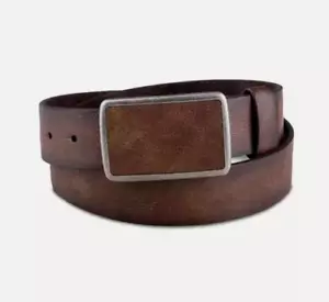SUN + STONE Men's Bonded Leather Plaque Buckle Belt Brown Size 30 Small - Picture 1 of 1