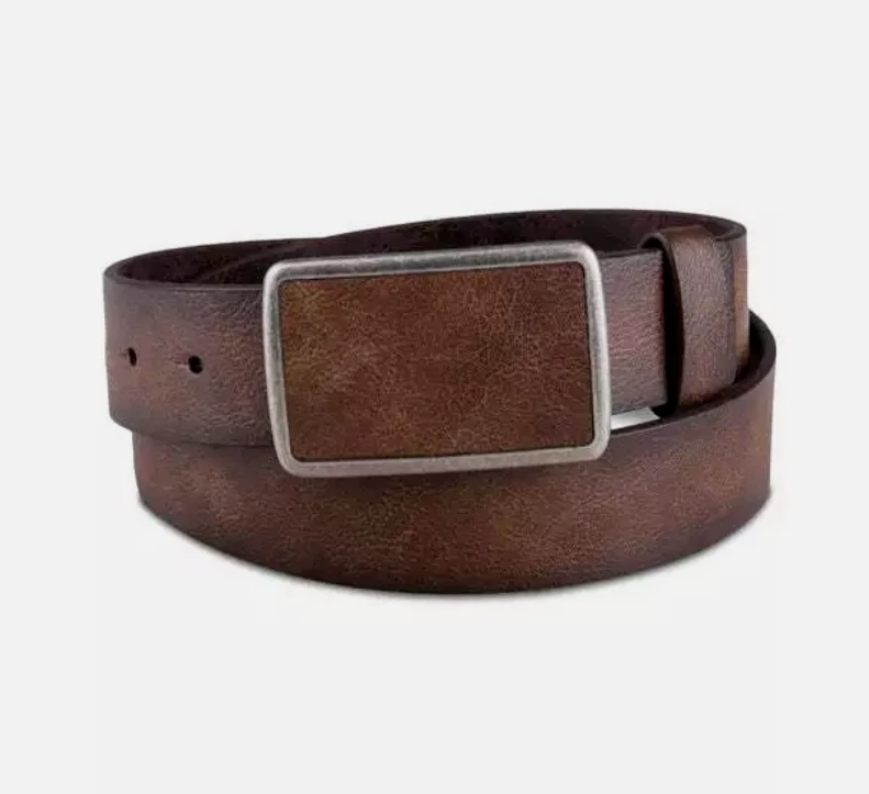 SUN + STONE Men's Bonded Leather Plaque Buckle Belt Brown Size 30 Small - Image 1 of 1