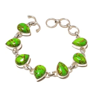 Green Copper Turquoise Cabochon Pear Gemstone Handmade Adjustable Green Bracelet - Picture 1 of 3