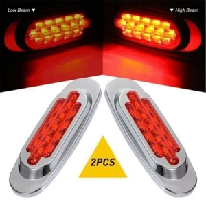2pcs 16-LED 6" Reflective Rectangle Side Marker red Lights Truck Trailer Chrome - Picture 1 of 12