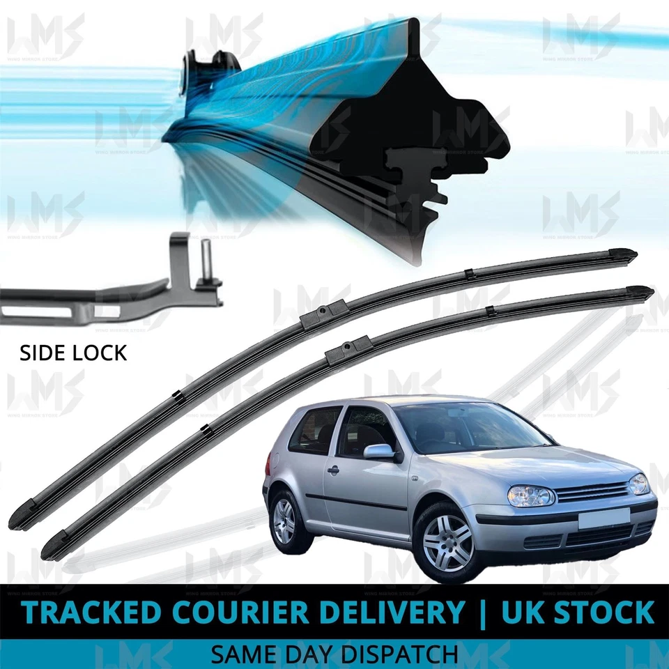 For VW Golf mk4 02-04 (side pin) Front Windscreen 21" 19" Flat Aero Wiper Blades - Image 1 of 4