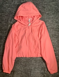 Victoria's Secret Full Zip Crop Hoodie Windbreaker Jacket Coral Crush Large NWT - Picture 1 of 12