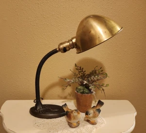 Antique Gooseneck Lamp with Brass Shade - Picture 1 of 10