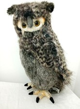 Hansa Toy Stuffed Plush Faux Fur Faux Feathers Bubo Gray Owl Bird Life Like 
