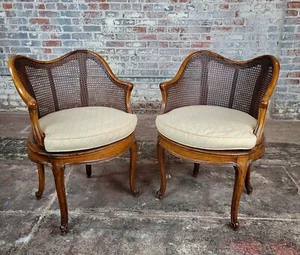 French Provincial Caned Bergere de Bureau Chairs- a Pair - Picture 1 of 10