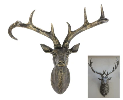 Wall Mounted Deer Head Home Decor Stag Head Rustic Deer Antler Plaque Statue - Image 1 of 4