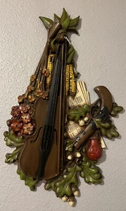 vintage 1973 wall decor violin and gun Italian style MCM SYROCO LARGE WALL DECOR - Picture 1 of 12