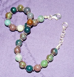 Mehrfarbig grün rosa blau orange ausgefallener Jaspis Edelstein Sterlingsilber Armband - Bild 1 von 15