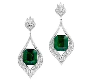 Drop Dangle Leaf Women Earring Lab-Created Emerald 14K White Gold Plated - Picture 1 of 2