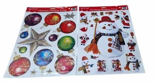 2 x Christmas Glittery Window Clings Stickers Snowman & Baubles Assorted Sizes - Picture 1 of 5