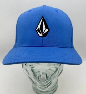 Volcom Hat Fitted Mens Small Medium Blue White Plain Log Casual Lightweight Cap - Picture 1 of 6