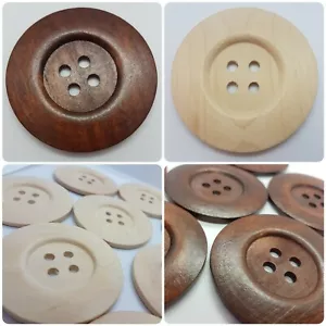 LUXURY LARGE WOODEN BUTTONS - 60mm ROUND, BROWN, LIGHT WOOD, SEWING, BIG, UK - Picture 1 of 4