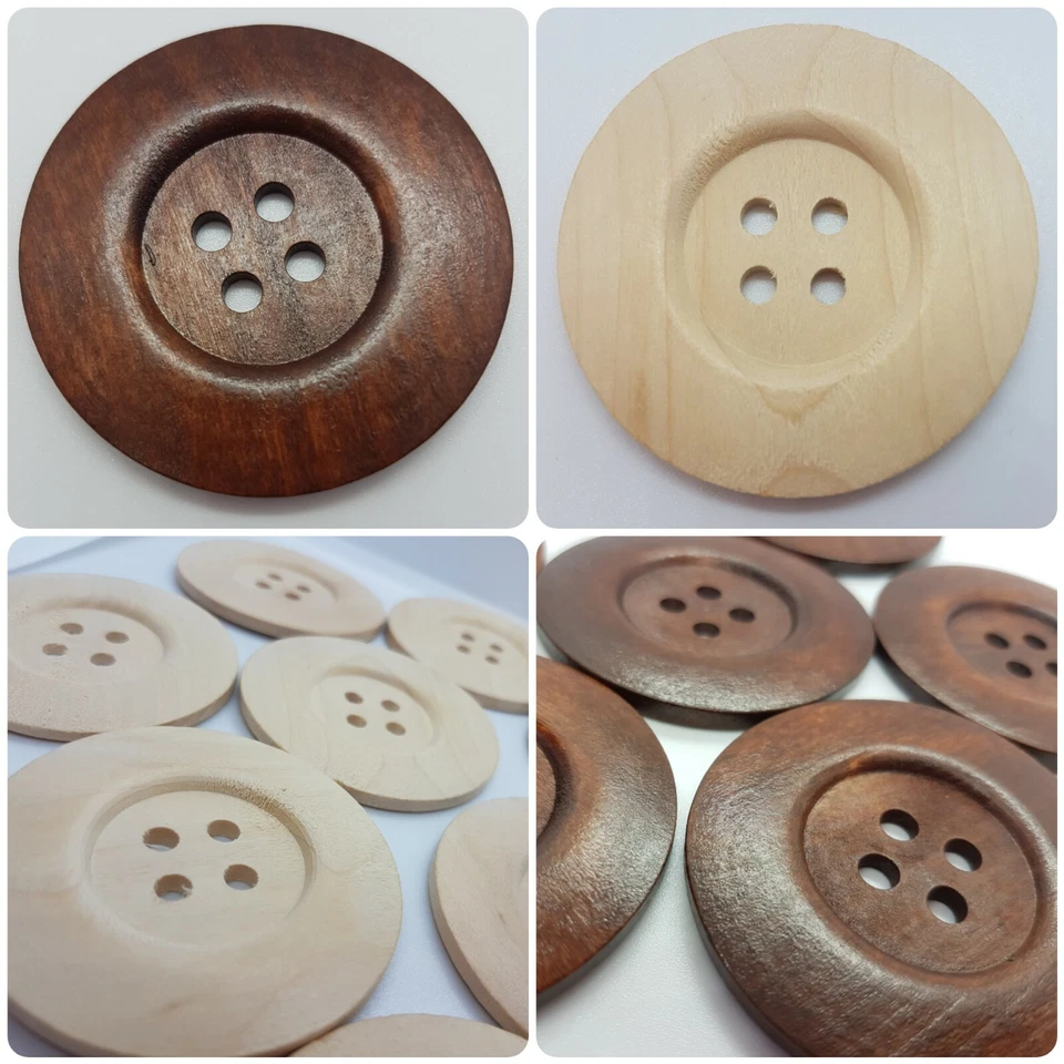 LUXURY LARGE WOODEN BUTTONS - 60mm ROUND, BROWN, LIGHT WOOD, SEWING, BIG, UK - Image 1 of 1