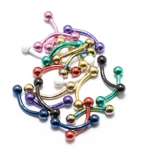 Anodized Titanium Eyebrow Rings 10 Pack Curved Bar Barbell Tragus Rook 16G - Picture 1 of 1
