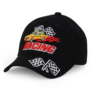 Kid Size Racing 3D Embroidered Flame Car Race Flag Baseball Cap- FREE SHIPPING - Picture 1 of 11