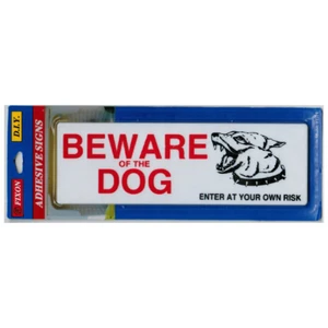 FIXON Plastic Self Adhesive Sign Beware Of The Dog 200x65x2mm F1770 - Picture 1 of 1