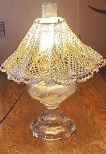 Antique GLASS HEXAGON Oil LAMP & CHIMNEY/Crocheted Shade Converted Electric 19''