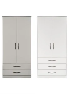 Fully Assembled 2 Door White Wardrobe With Drawer Bedroom Storage Hanging Bar - Picture 1 of 5