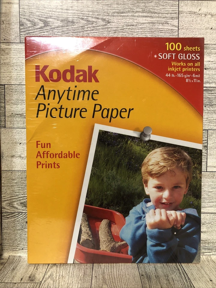 Papel fotográfico Kodak Anytime 100 hojas brillo suave 8 1/2" X 11" sellado de fábrica Foto 1 de 3