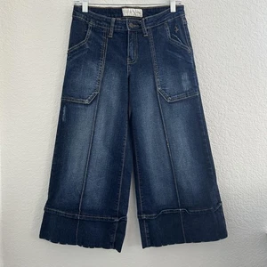 Baby Phat Jeans Juniors 7 Wide Leg Crop Dark Wash Denim Cat Logo Distressed Y2K - Picture 1 of 19