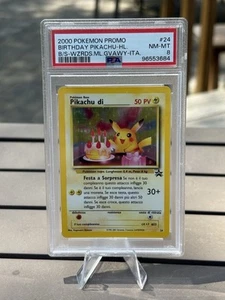 Pokemon 2001 ITALIANO-Black Star Promo Birthday Pikachu- PSA 8 Good Copy Low Pop - Picture 1 of 2