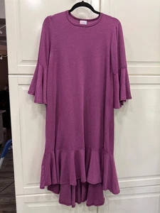 Vestido midi fluido púrpura ciruela lisa Lularoe con dobladillo con volantes S - Imagen 1 de 3
