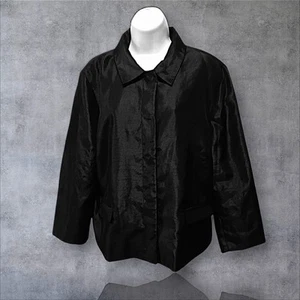 Chico's 3 Shantung Black Satin Snap Button Blazer. NS-20 - Picture 1 of 9