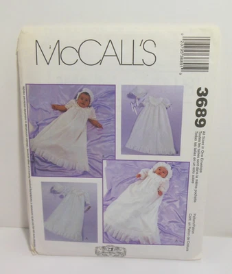 McCall's Sewing Pattern 3689 Infant Baby Christening Gown Slip Bonnet N S M L Un - Image 1 of 3