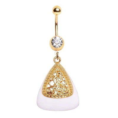 Gold Plated White & Gold Triangle Navel Ring - Image 1 of 2