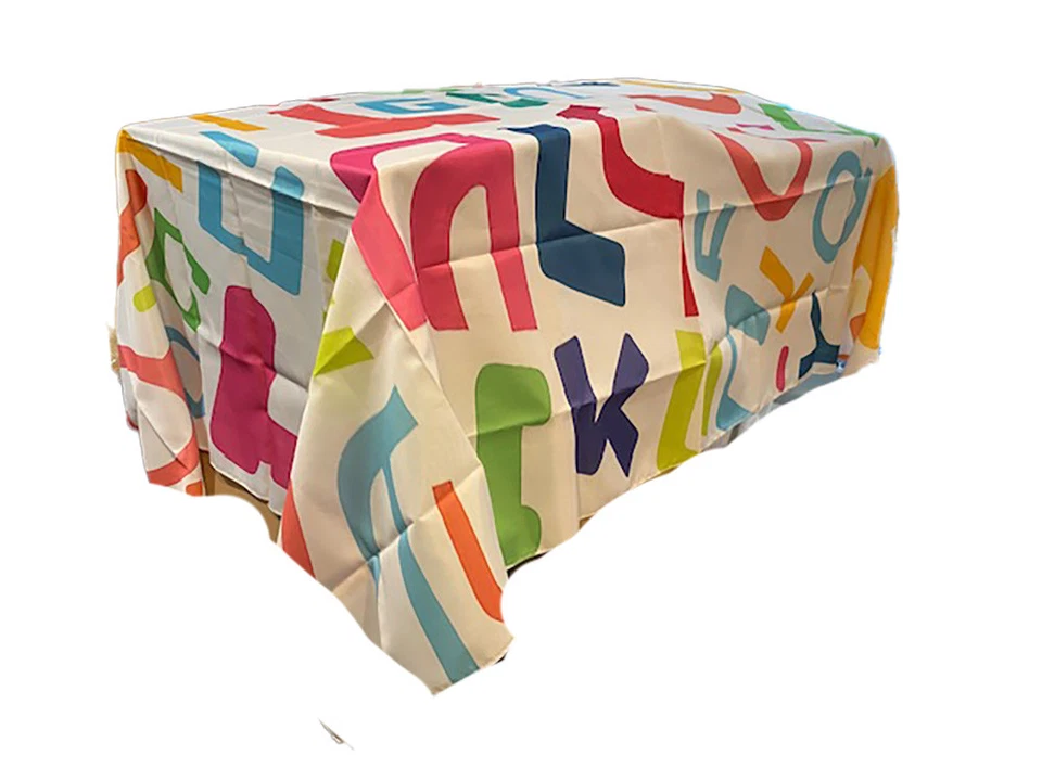 Colorful Hebrew Letters Waterproof Tablecloth - Image 1 of 1