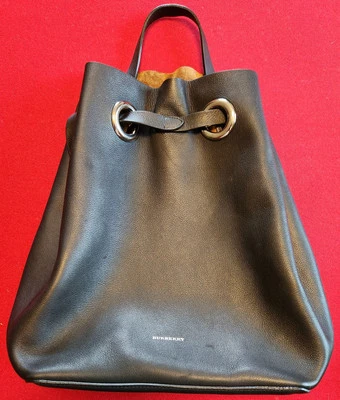 Black Burberry Small Leather Grommet Drawstring Backpack - Image 1 of 4