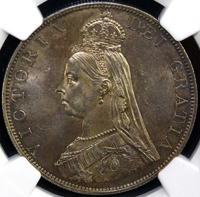 1887 Великобритания двойной флорин 4 шиллинга римский 1 в дату NGC MS 62 - Изображение 1 из 4