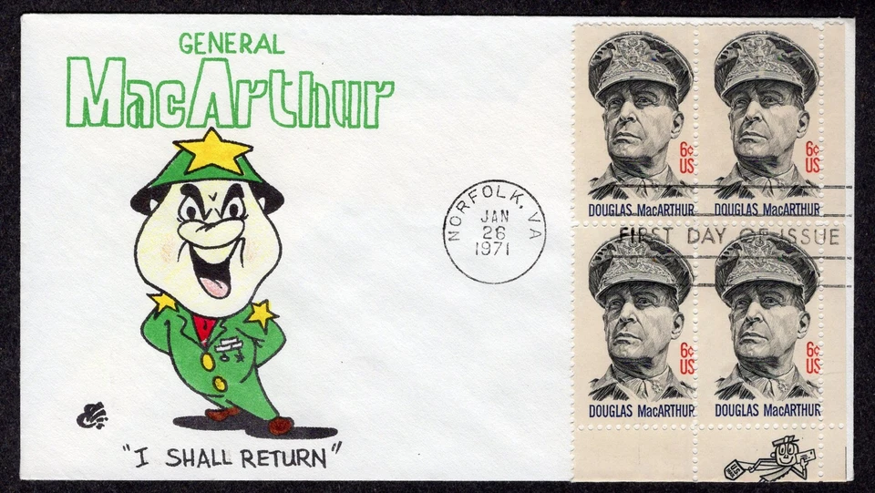 1970 McArthur Memorial  (1424) Mr. Zip Blk/4 - Ellis Animated H/P FDC QP289A - Image 1 of 1