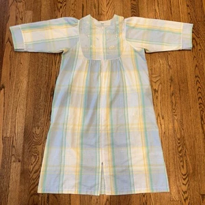 Miss Elaine Robe Seersucker Multicolor Short Sleeve Zip Front Embroidered Large - Picture 1 of 21