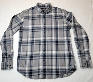 Banana Republic Luxe Flannel Shirt Mens Medium Camden Fit Gray Plaid Button Down - Picture 1 of 12
