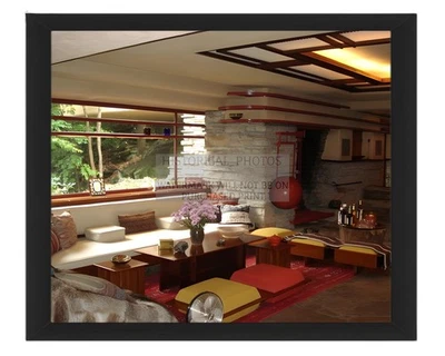 FALLING WATER HOUSE LIVING ROOM DESIGNED FRANK LLOYD WRIGHT 8X10 FRAMED PHOTO - Image 1 of 4