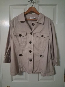 CATO Women's SZ XL 98% Cotton Tan/Beige Big Button 2 Pocket Jacket - Picture 1 of 8