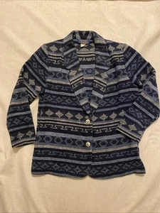 VTG Willow Ridge Women's Sz 12 Blue Aztec Print Wool Blend Blazer/Jacket - Picture 1 of 6